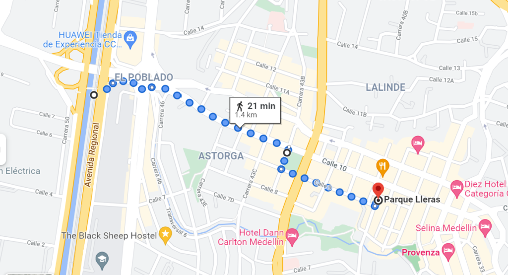 The route from the station to Lleras is straightforward (literally)