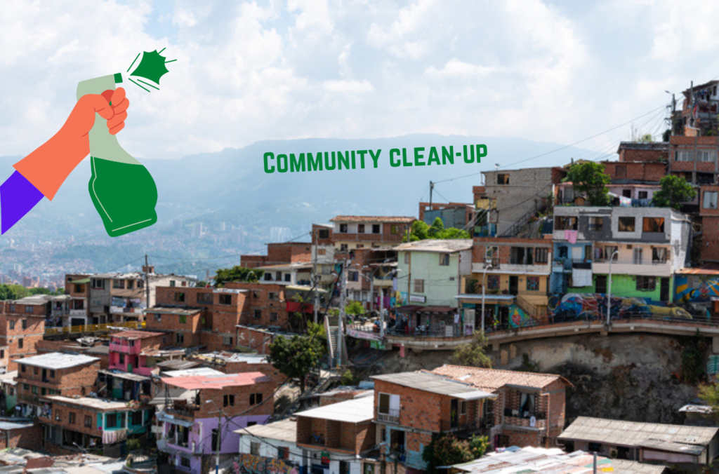 Community clean-up in Comuna 13, Medellin. This is a touristic, artistic and economic nexus for the city.