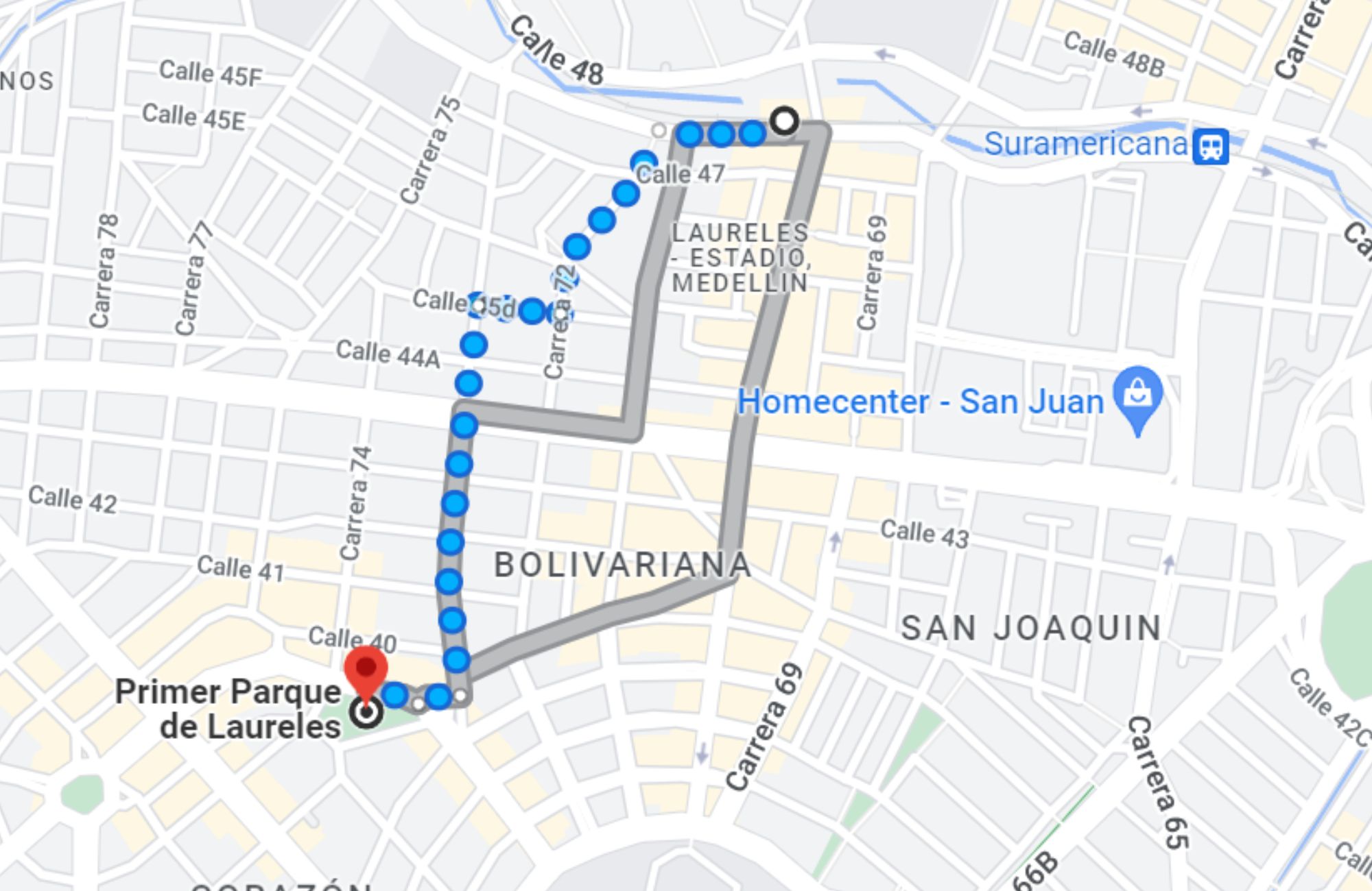 How to get to Primer Parque de Laureles - 1.3km/17 minute walk from Estadio station