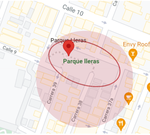 A map of Parque Lleras in Medellin